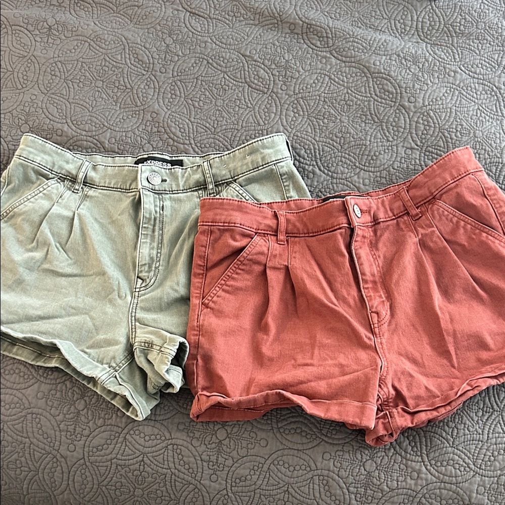 Express High Waist Shorts in Olive Green and Burnt Orange/red